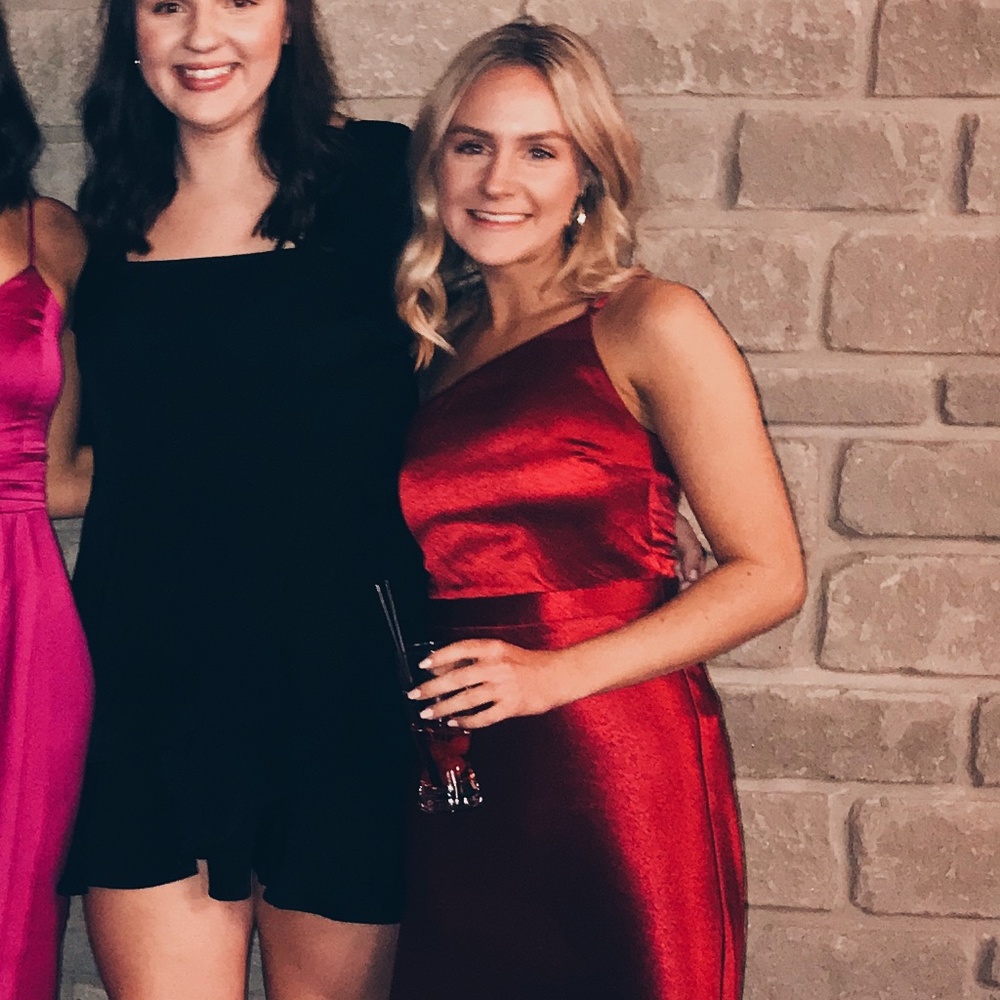 Red Satin Midi Dress